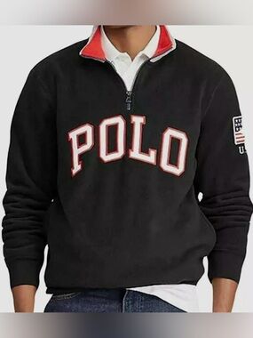 Polo by Ralph Lauren Navy Sweatshirt with Red Lining and Gold Logo